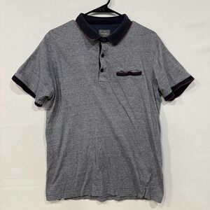 Peter Werth London Mens Grey Textured Short Sleeve Polo Shirt Large‎ Navy Trim